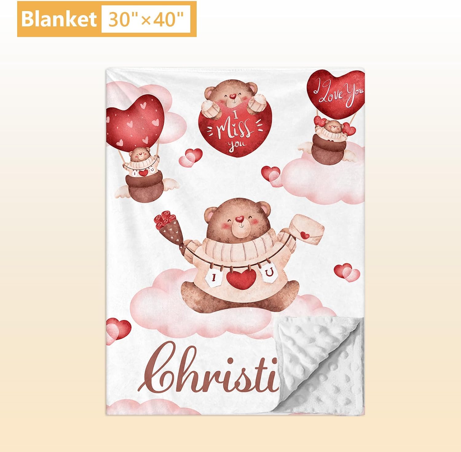 Terwex Custom Crib Bedding Set, 5 Pcs Personalized Name Nursery Bedding Set with Double Layer Flannel Blanket, Heart & Bear Baby Crib Set for Girls Boys, Customized Gifts for Infants Babies Toddlers