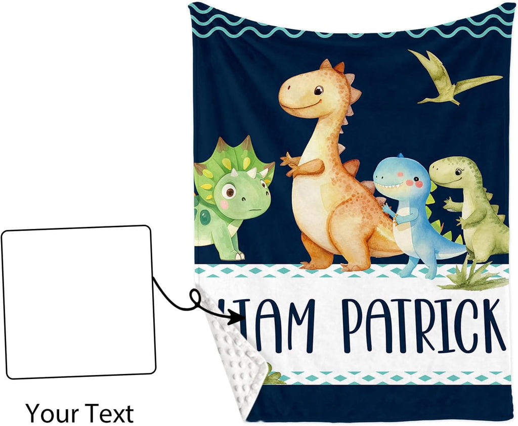 TOOTANN Custom Baby Crib Bedding Set, 5 Pcs Personalized Name Baby Crib Sheets for Kid Toddler Infant, Dark Blue Cartoon Dinosaurs Nursery Bedding Set