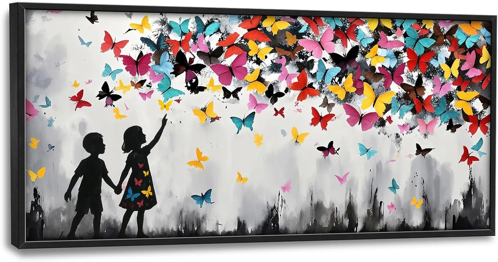 Banksy Large Wall Art for Living Room Colorful Graffiti Canvas Big Wall Decor Butterfly Street Pop Art Pictures Painting Framed Artwork Decorations for Bedroom Office Dining room Gifts 30'x60'