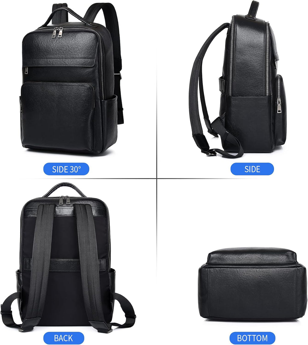 Veg-Tan Genuine Leather Backpack for Men Multi-Functional 15.6' Laptop Backpack, Black Business Travel Luxury Backpack Work Daypack