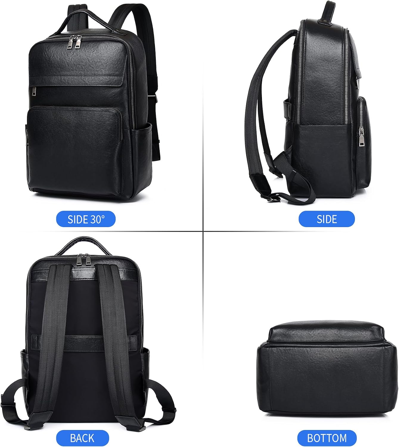 Veg-Tan Genuine Leather Backpack for Men Multi-Functional 15.6' Laptop Backpack, Black Business Travel Luxury Backpack Work Daypack