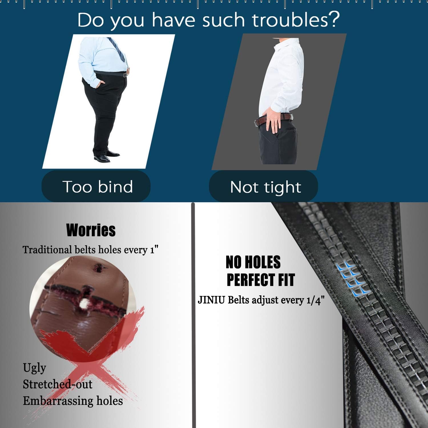 Micro-Adjust Slide Ratchet Genuine Leather Belt Men Dress Pants Shirt Executive Gift.