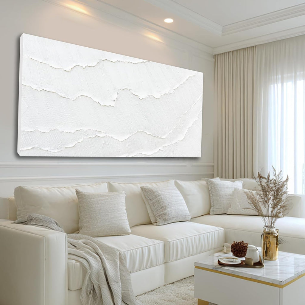 WINKAILIN Large White Abstract Textured Canvas Wall Art 29x58 inch Oversized Minimalist Painting Modern Artwork for Living Room Bedroom Office Décor