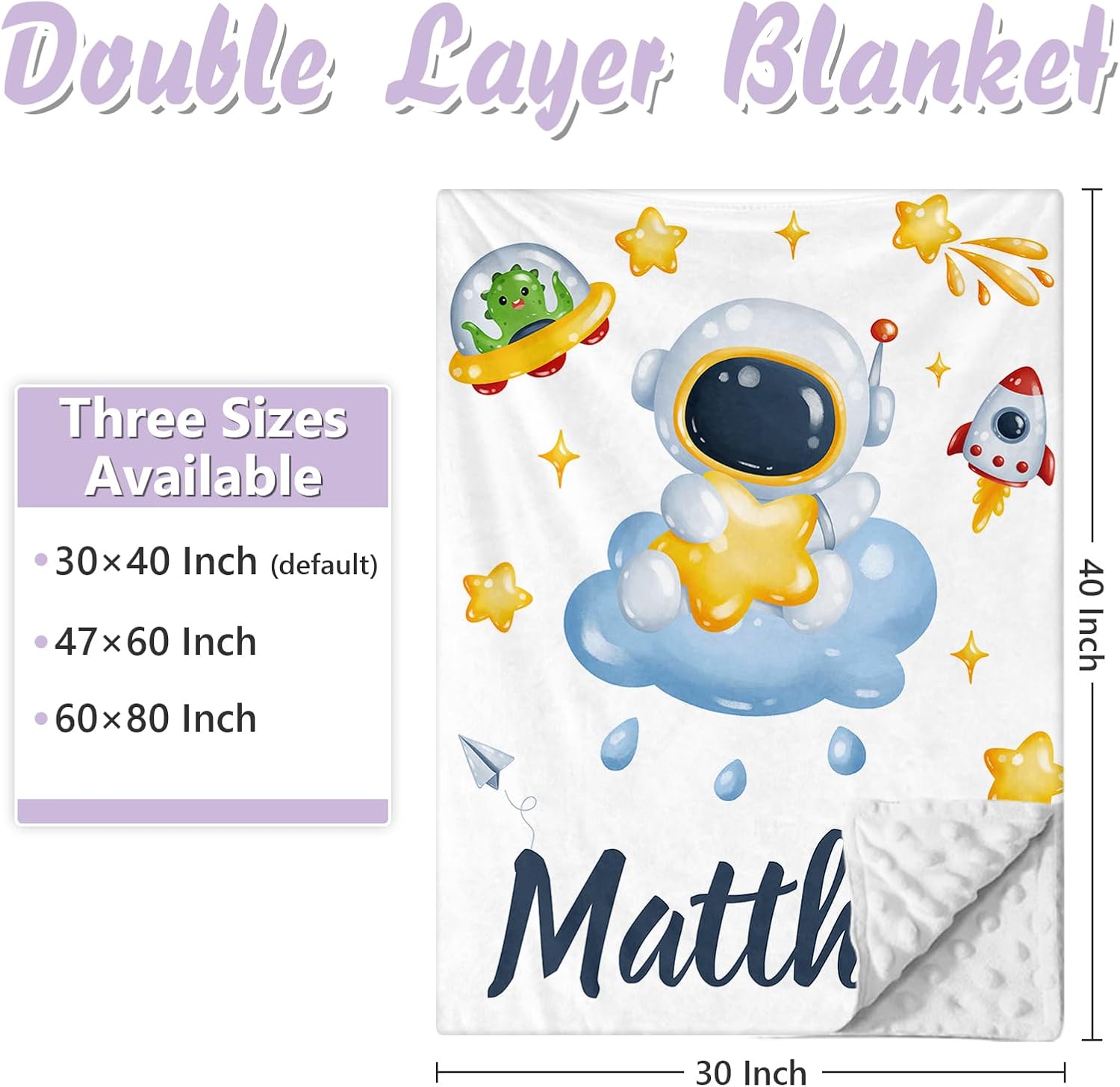 Custom Baby Crib Bedding Set, 5 PCS Personalized Name Baby Crib Sets for Girls Boys, Spaceman Theme Nursery Bedding Sets for Infant Toddler, Double Layer Flannel Bed Set Customized Gifts