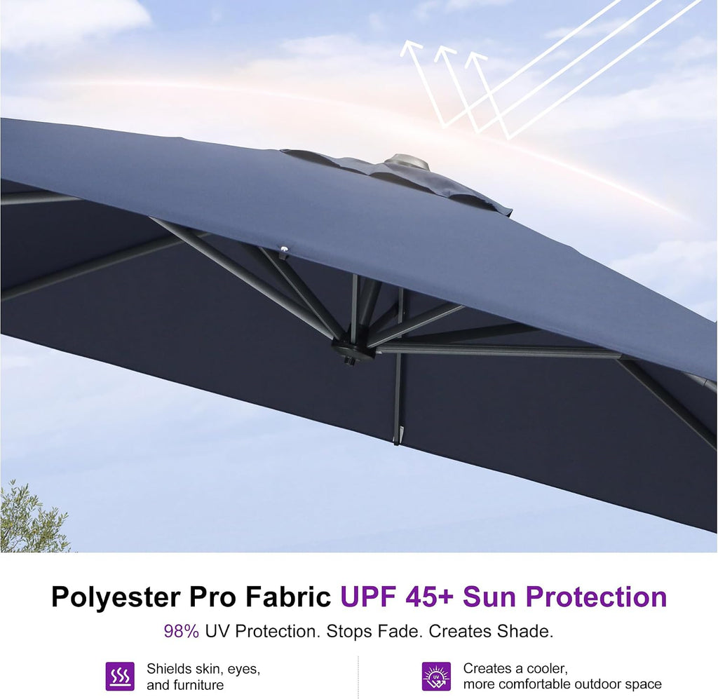 PURPLE LEAF 9 Feet Patio Umbrella Outdoor Cantilever Square Umbrella Aluminum Offset Umbrella with 360-degree Rotation for Garden Deck Pool Patio, Navy Blue