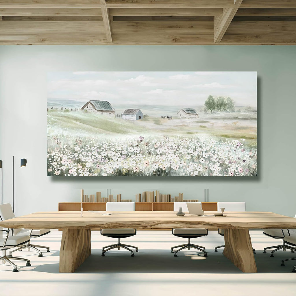 Large Framed Wall Art for Living Room - Grassland Landscape Home Wall Decor - Vintage Neutral Canvas Pictures for Bedroom 29'x 58' Office Wall Hanging