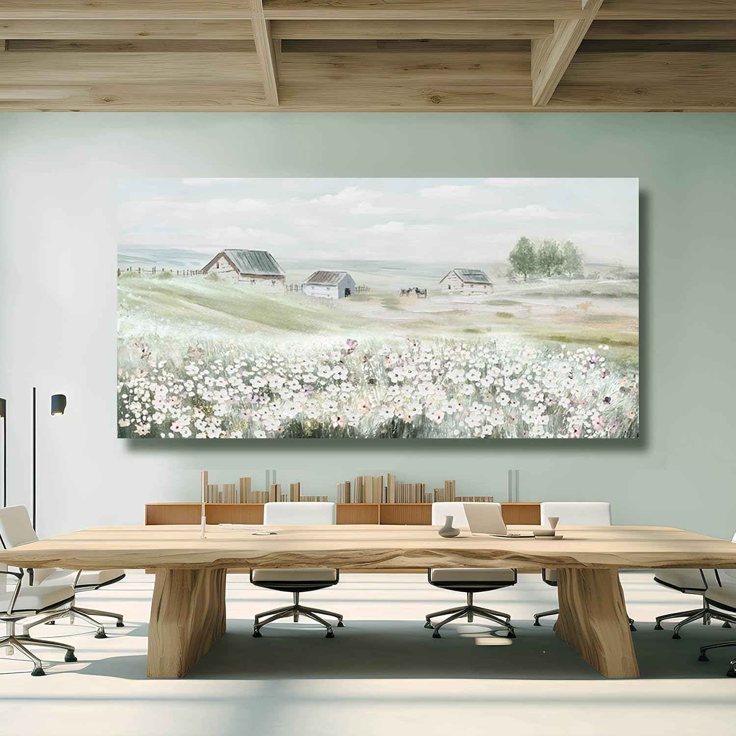 Large Framed Wall Art for Living Room - Grassland Landscape Home Wall Decor - Vintage Neutral Canvas Pictures for Bedroom 29'x 58' Office Wall Hanging