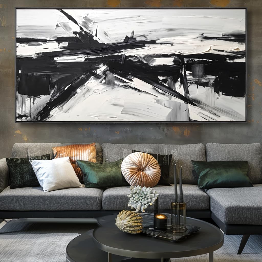 Wall Art Abstract Canvas Painting Black and White Modern Artwork for Living Room Bedroom Dining Room Home Office Decor 30'x60' with Framed