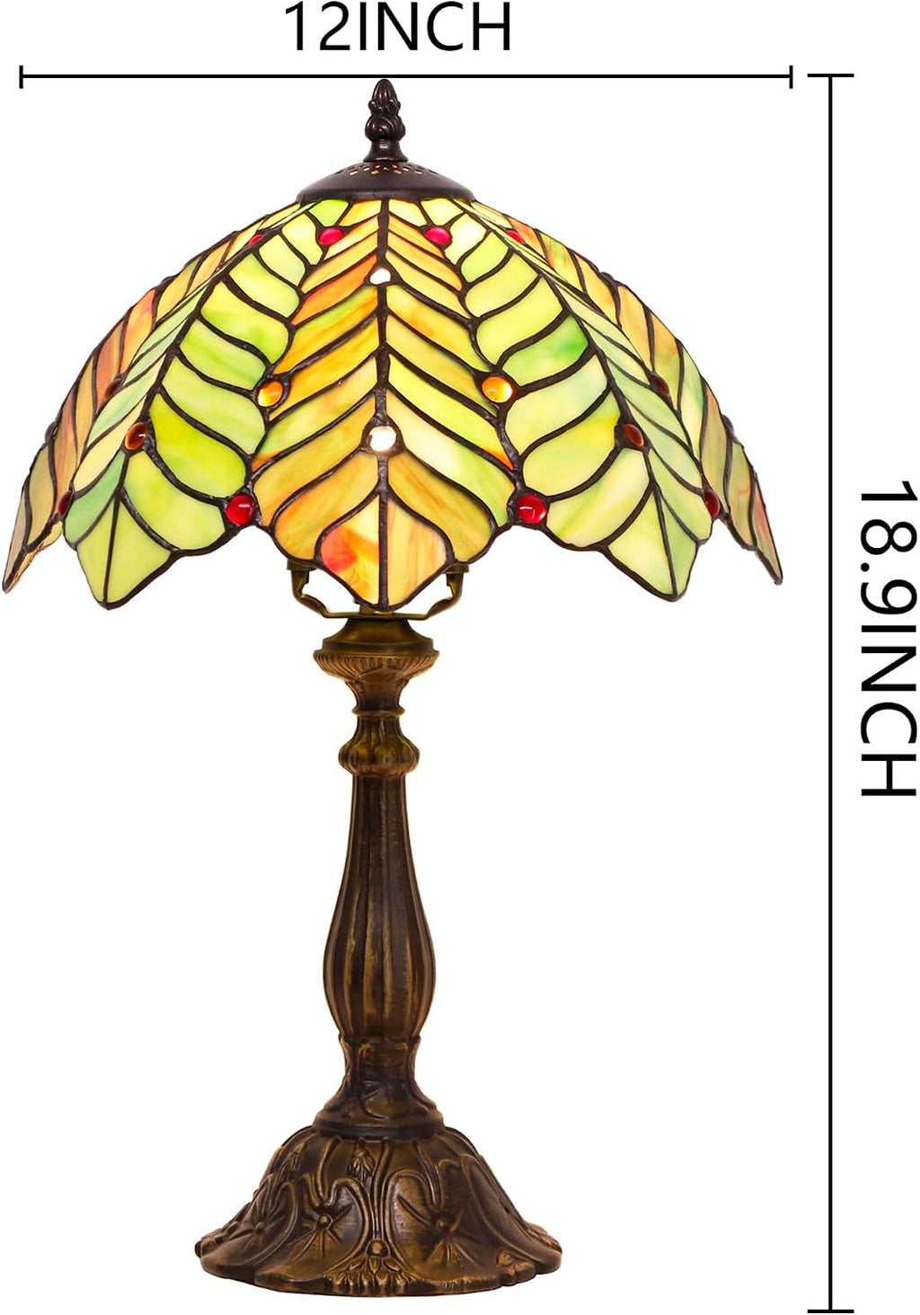 Tiffany Lamp Touch Control Table Lamp Brown Green Leaf Style Stained Glass Desk Lamp 12X12X19 Inches Reading Light