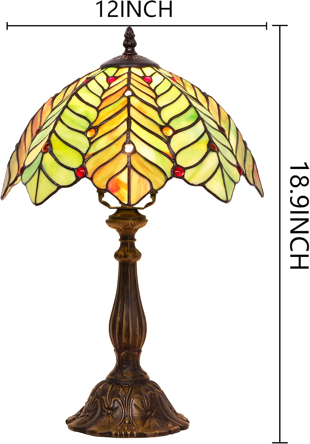 Tiffany Lamp Touch Control Table Lamp Brown Green Leaf Style Stained Glass Desk Lamp 12X12X19 Inches Reading Light