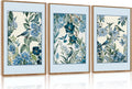 Aurlan Vintage Blue Birds and Botanical Framed Wall Art(24'x36'), 3PCS Classic Chinoiserie Audubon Bird Canvas Artwork, Large Abstract Watercolor Flowers Floral Home Decor for Bedroom Living Room