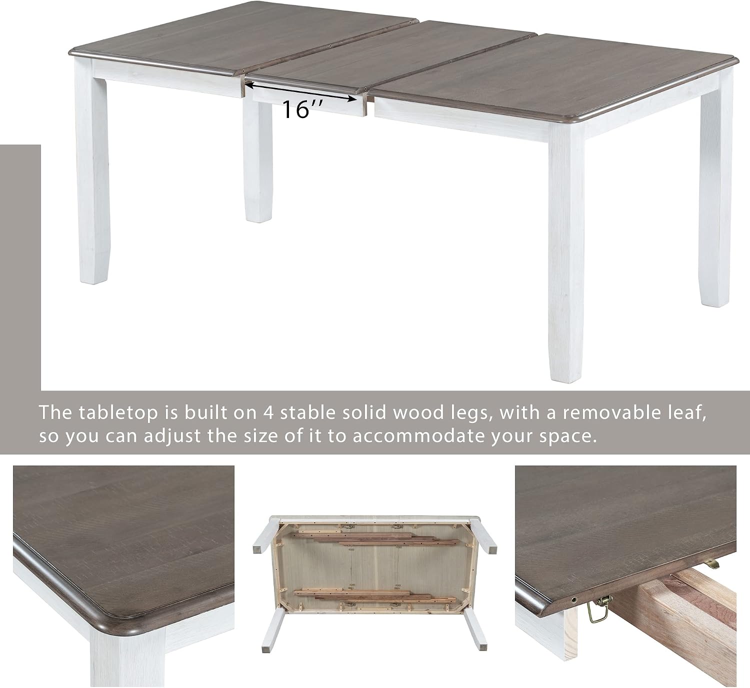 Rustic 7-Piece Kitchen Dining Table Set, Retro Solid Wood Dining Table Set for 6, Rectangle Extendable Table with 6 High Back Upholstered Chairs for Kitchen Dining Room