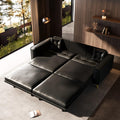 92.1' Chesterfield 3 Seater Pull Out Sofa Bed King Size with 2 Pillows and Golden Legs, PU Leather 3-in-1 Convertible Sleeper Cloud Couch with Tufted Backrest, Black