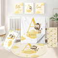 KAINSY Custom Crib Bedding Set, 5 Pcs Personalized Name Monogram Baby Crib Sets for Infants Toddlers, Yellow Zebra Nursery Bedding Set for Boys Girls, Double Layer Baby Bedding Sets Customized Gifts
