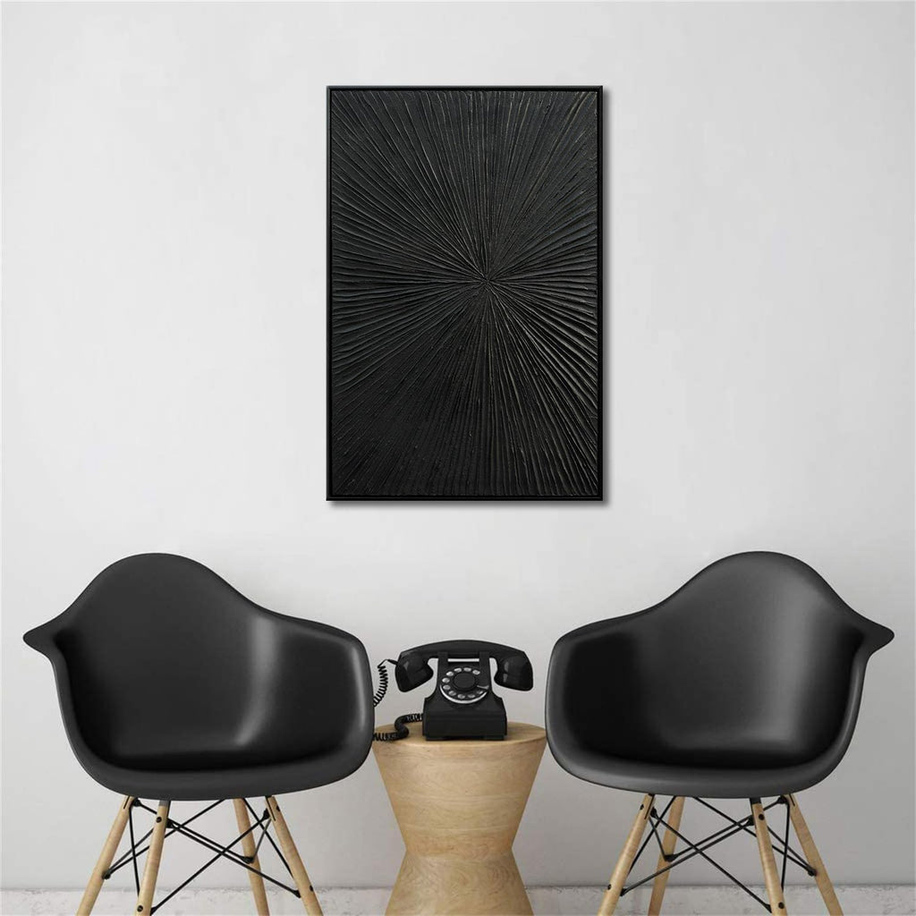 Framed Black Relief Wall Art, Modern Abstract Oil Paintings on Canvas, Quartz Sand Texture Wall Art for Living Room Bedroom Wall Decor
