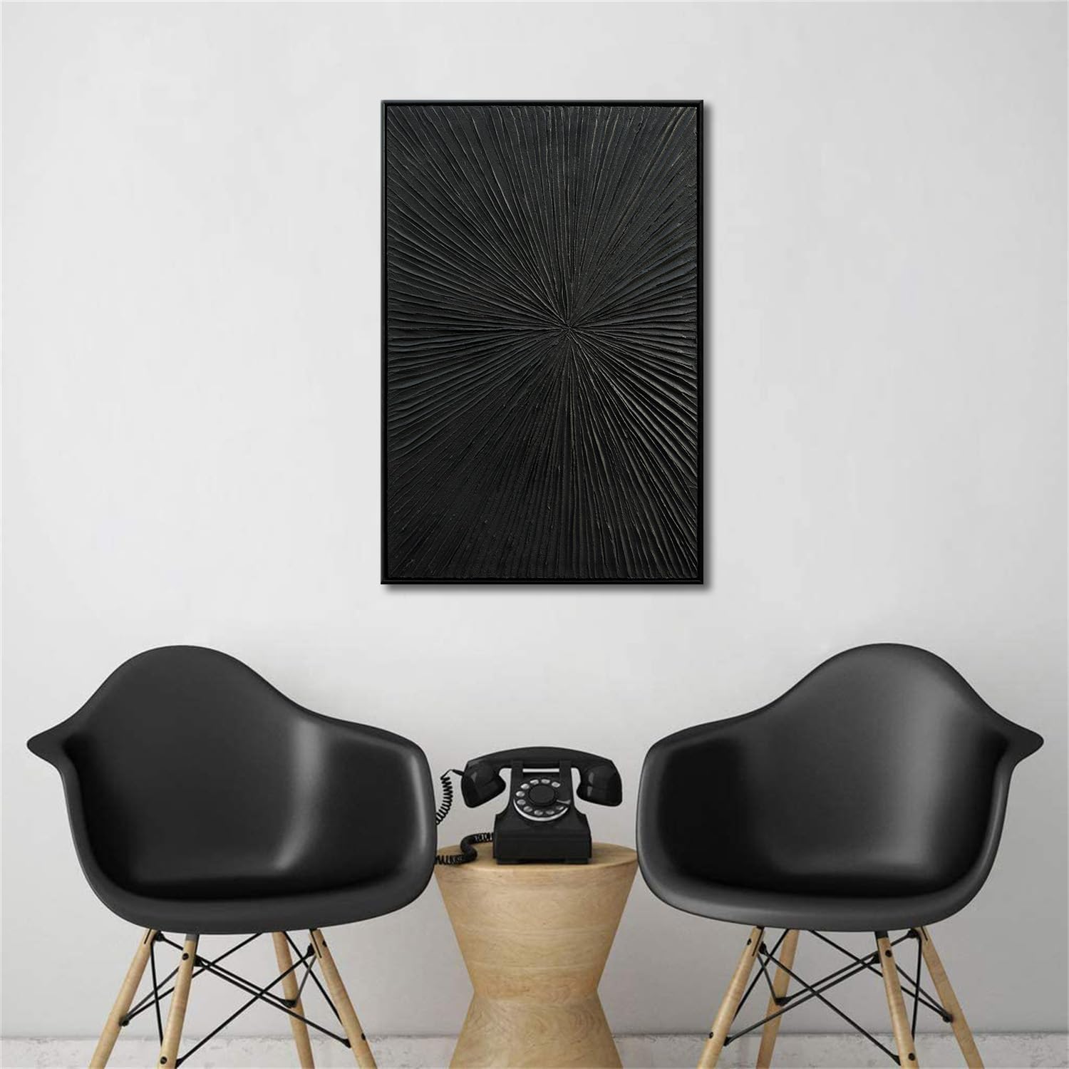 Framed Black Relief Wall Art, Modern Abstract Oil Paintings on Canvas, Quartz Sand Texture Wall Art for Living Room Bedroom Wall Decor