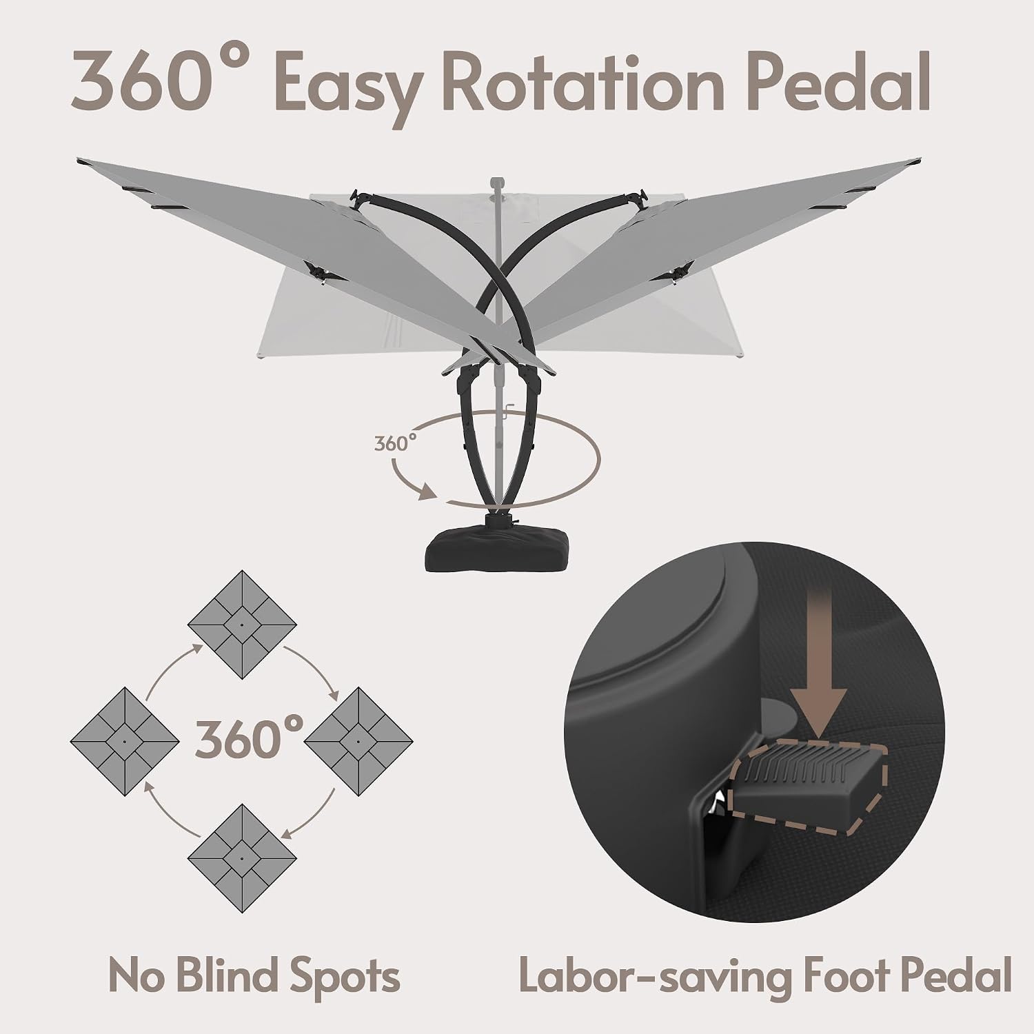ENSTVER 11x11ft Large Cantilever Umbrella With Base Included & Solar Powered Led Lights, Deluxe Curvy All-Aluminum Rectangular Patio Umbrella For Deck, Pool And Backyard (Grey)