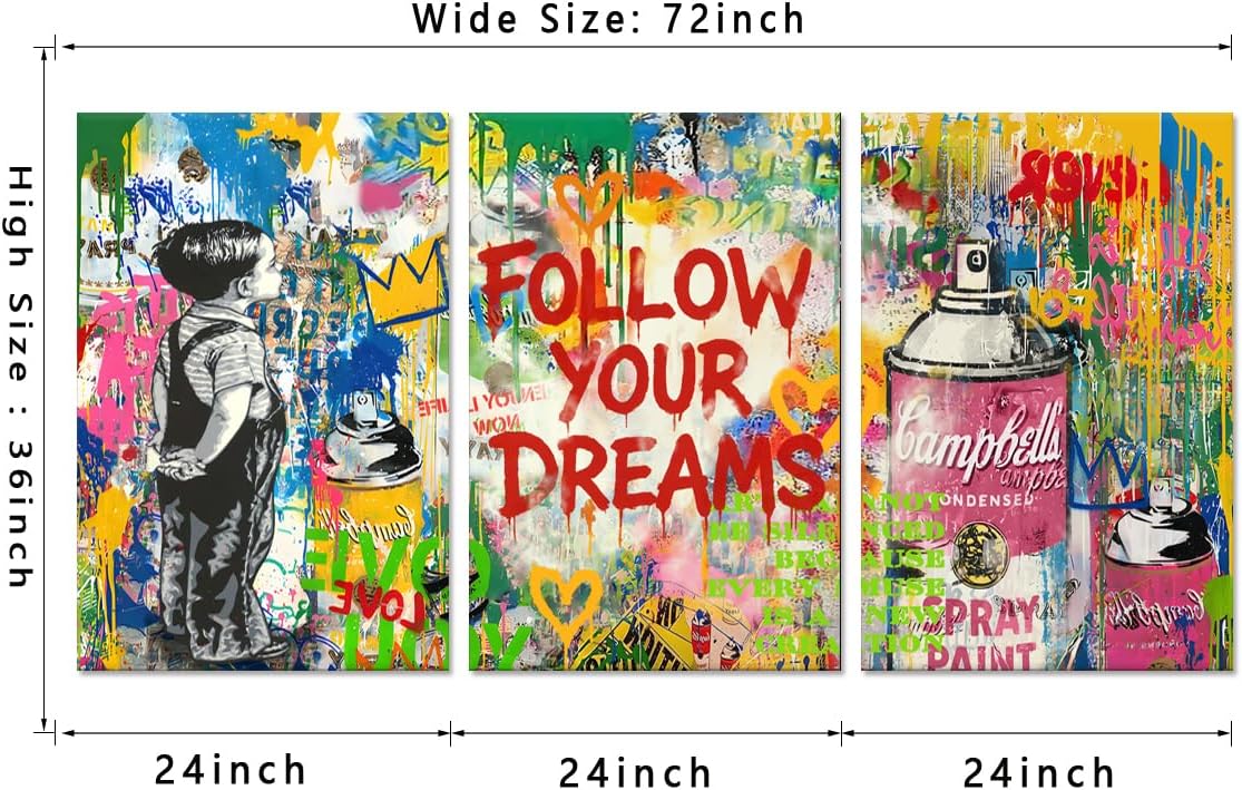 Novatique Banksy Canvas Wall Decor Street Graffiti Wall Art Colorful Cool Painting Graffiti Poster Canvas Print for Bedroom Bathroom,24' x 36' x 3pcs