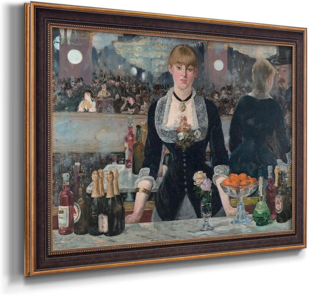 Renditions Gallery Wall Decor Artwork A Bar at the Folies-Bergère Music Hall Vintage Art Prints by Édouard Manet for Bedroom Dining Living Room Office Home Kitchen Wall Decor - 29X41 - Bronze & Gold Framed - LT499