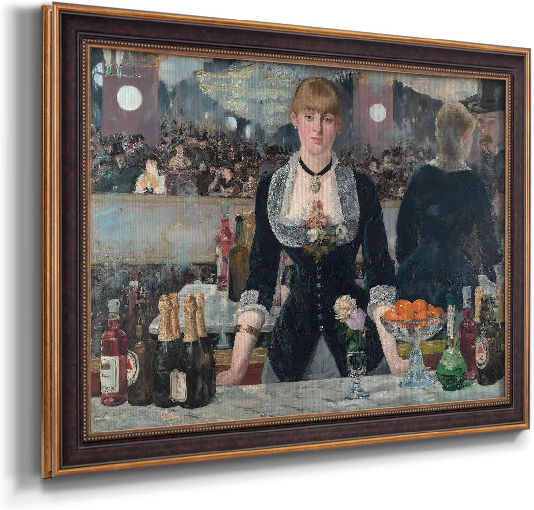 Renditions Gallery Wall Decor Artwork A Bar at the Folies-Bergère Music Hall Vintage Art Prints by Édouard Manet for Bedroom Dining Living Room Office Home Kitchen Wall Decor - 29X41 - Bronze & Gold Framed - LT499