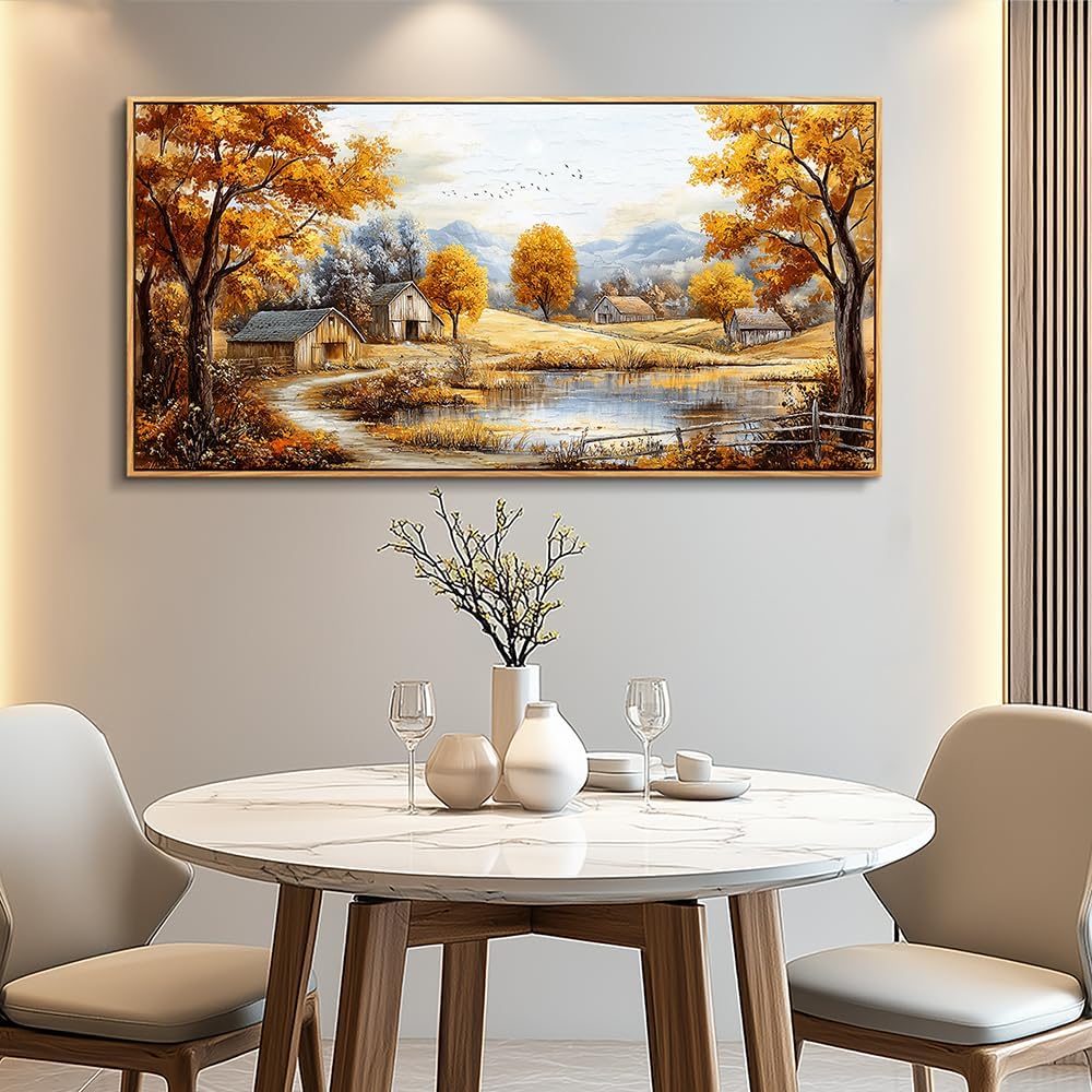 Wood Farmed Canvas Wall Art For Living Room Large Wall Decor For Office Bedroom Decorations Autumn Forest Landscape Pictures Farmhouse Painting Artwork Room Wall Mural Aesthetic Home Decor 30x60 In