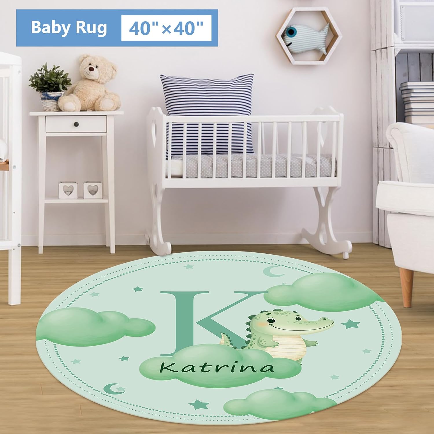 KAINSY Custom Crib Bedding Set, 5 Pcs Personalized Name Monogram Baby Crib Sets for Infants Toddlers, Green Alligator Nursery Bedding Set for Boys Girls, Soft Baby Bedding Sets Customized Gifts