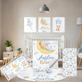 Terwex Personalized Baby Crib Bedding Set, 5 Pcs Custom Name Baby Crib Set with Double Layer Blanket, Soft Blue Moon Bear Nursery Bedding Set for Girls Boys, Customized Gifts for Toddlers Infants