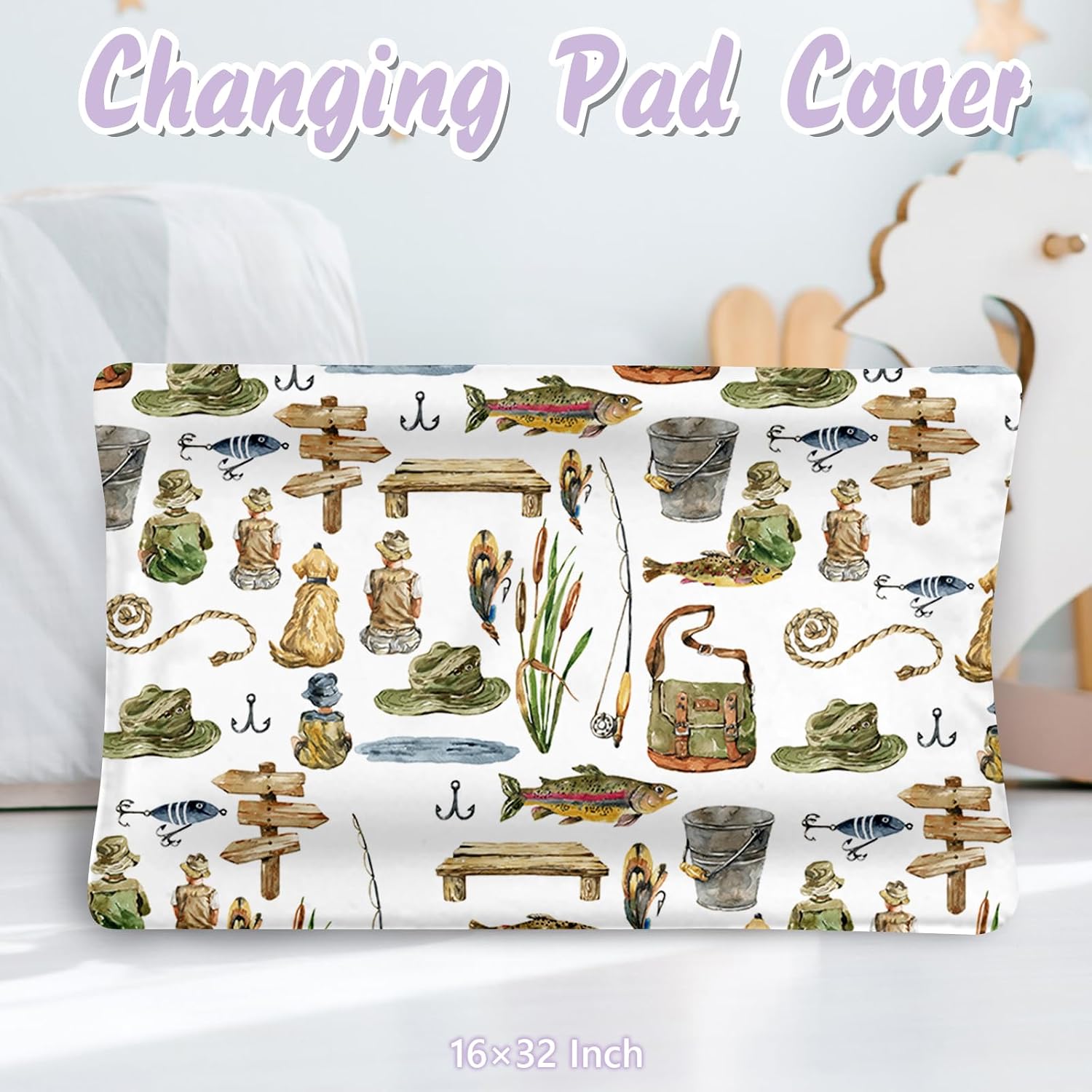 Personalized Baby Crib Bedding Set, 5 Pcs Custom Name Nursery Bedding Set for Girls Boys, Fishing Baby Crib Set for Toddlers Infants, Double Layer Bedding Crib Sets Customized Gifts