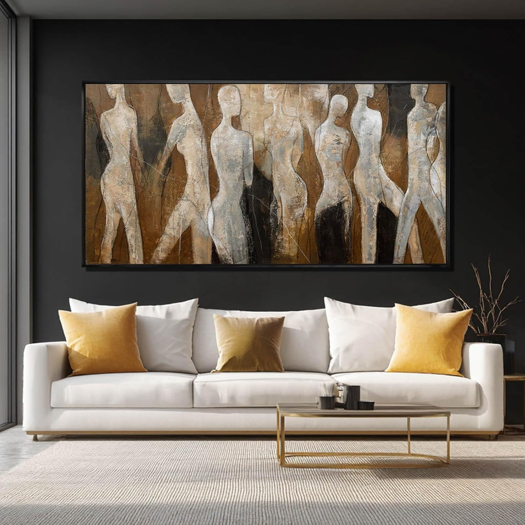 CHUDANHAO White and Brown Wall Art Graffiti Home Wall Decor Abstract Wall Pictures 24'x48' Decorations for Bedroom Dining Room Posters