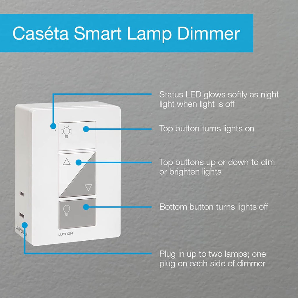 Lutron Caseta Smart Plug Start Kit for Lamps, 2 Plug-in Lamp Dimmer Switches with Smart Bridge and 2 Pico Remote, Compatible with Alexa, Apple HomeKit, and The Google Assistant, P-BDG-PKG2P, White