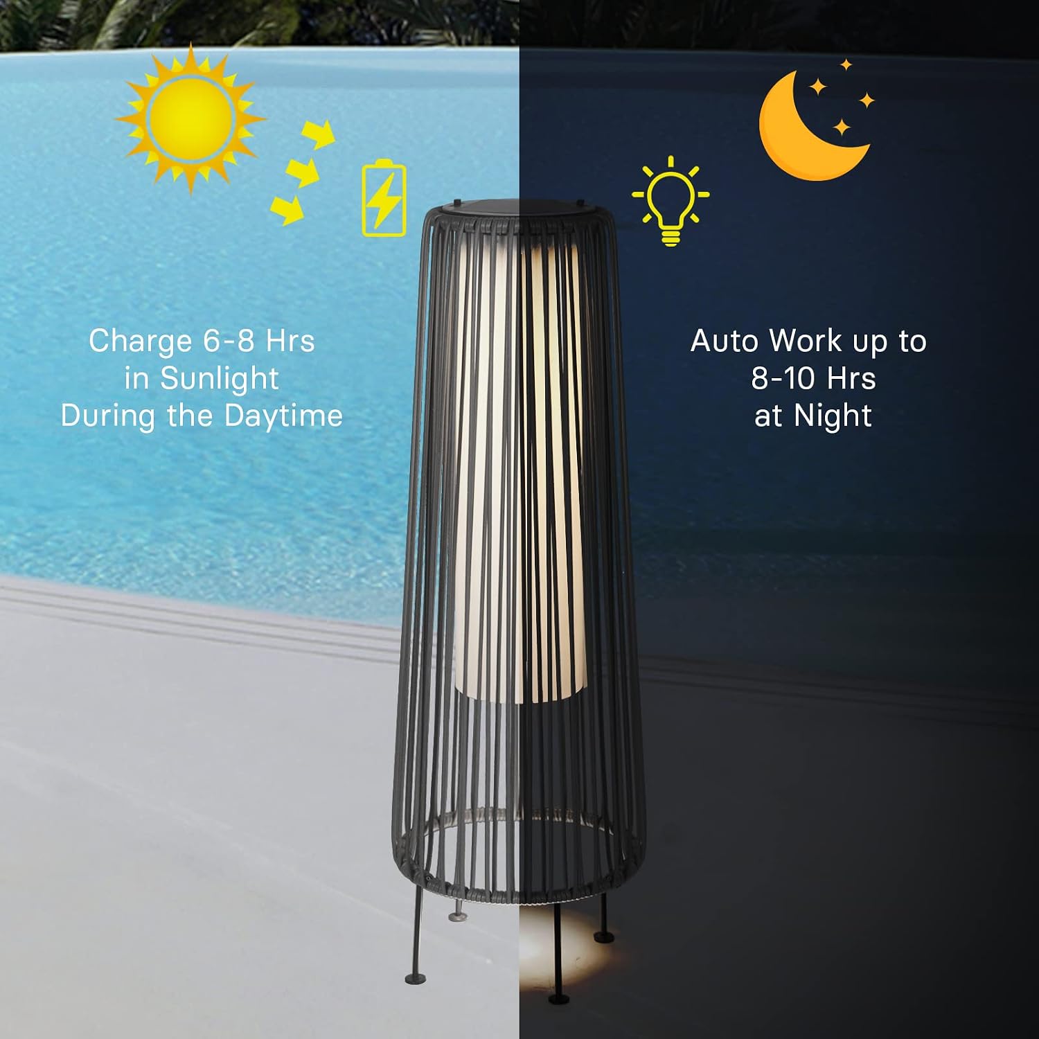 Grand patio Outdoor Floor Solar Light 2-Pack, Wicker Solar Patio Lamp Waterproof Outside Deck Lamp for Porch, Yard, Garden, Lawn Decorations - Gray, Gordes 2 PCS