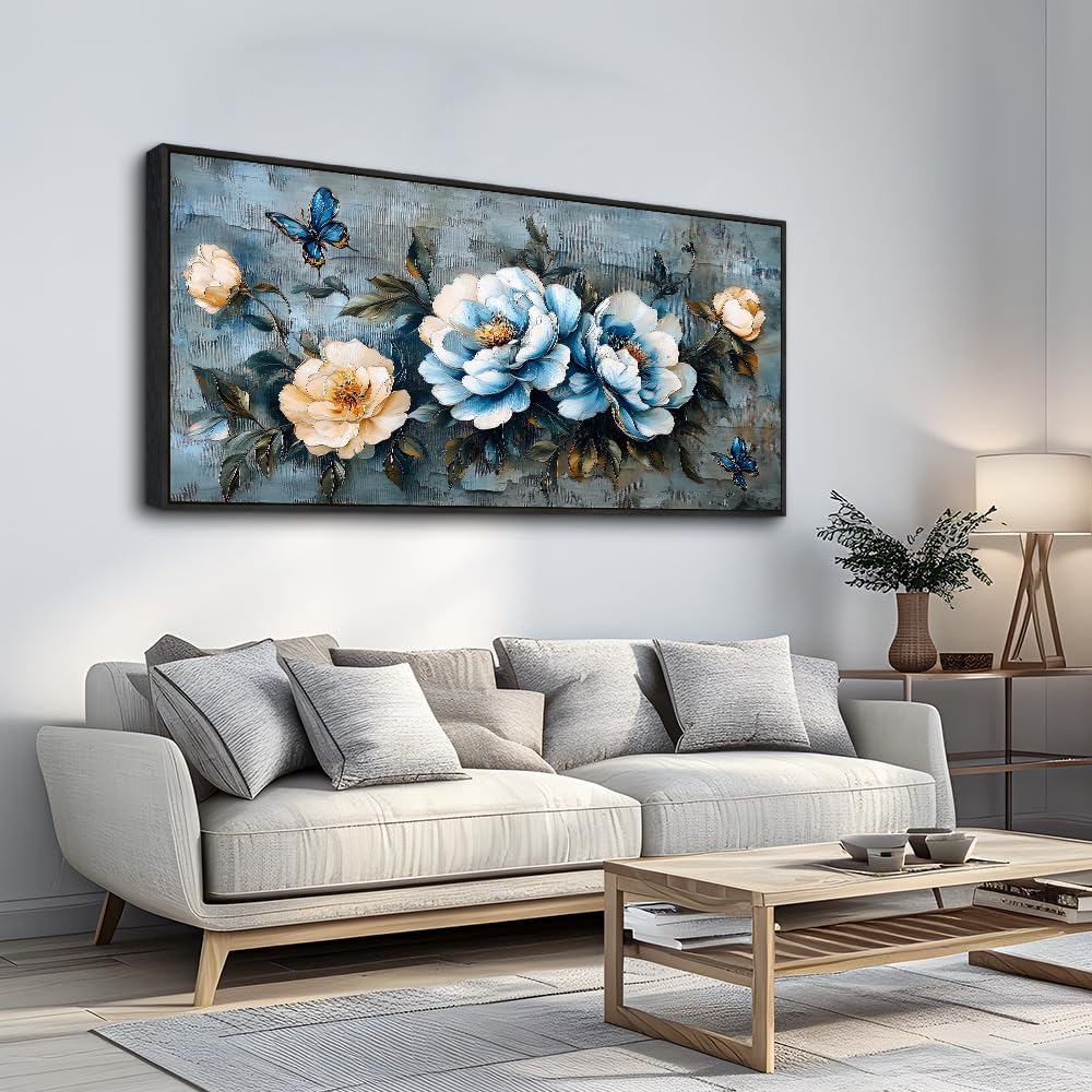 KELIYUAN Large Canvas Black Framed Wall Art Decor For Living Room Bedroom Abstract Wall Painting Flower ink painting Home Dining Room Wall Decorations Prints Posters Modern Room Home Decor 24'X48'