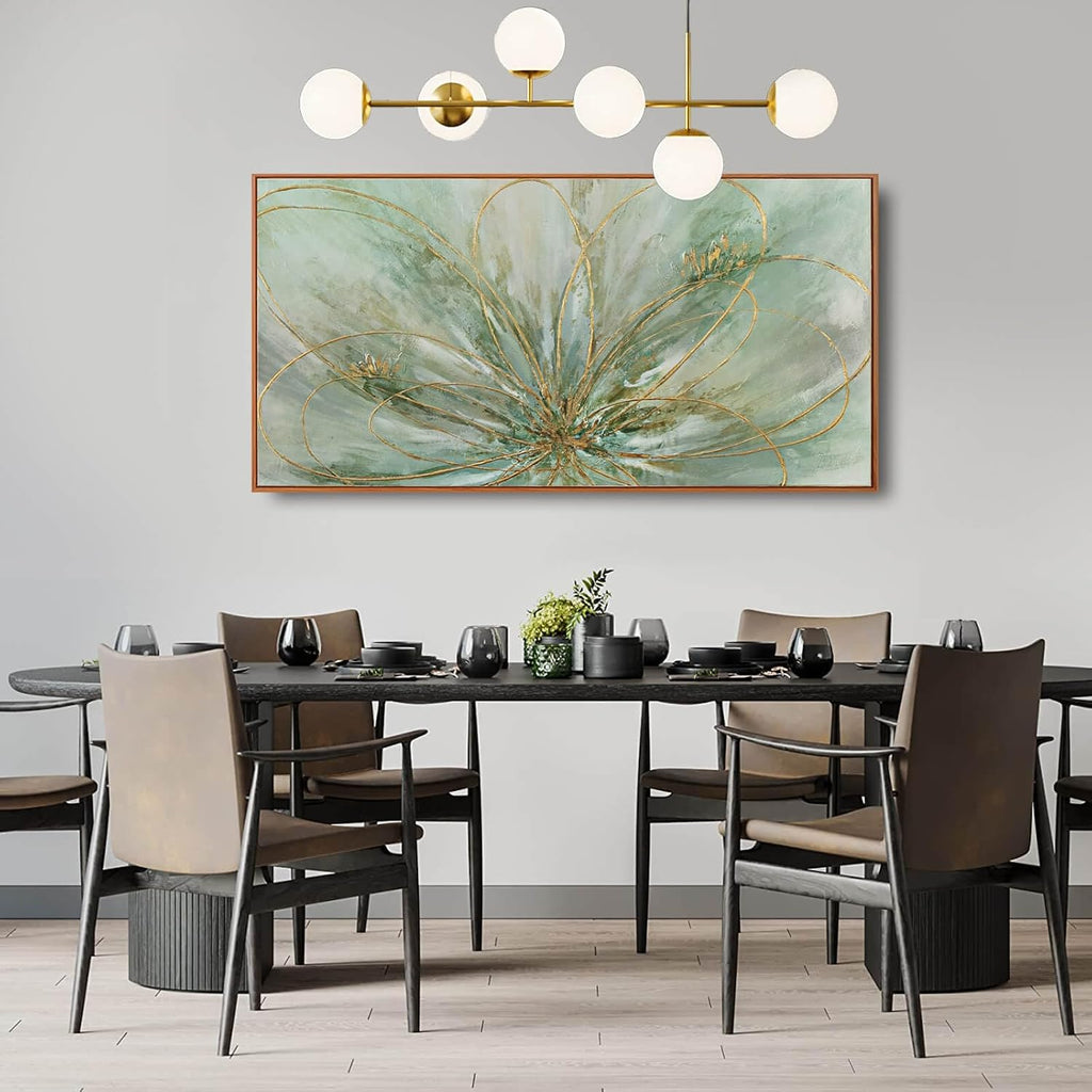 YJYart Green Abstract Canvas Artwork Flowers Wall Decor for Office Line Art Painting 24'x 48' Pictures for Bedroom Dining Room Neutral Wall Art