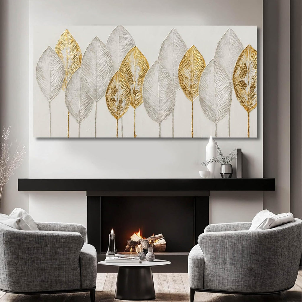 Kureful Minimalist Wall Pictures Leaves Wall Painting Modern Wall Art 29'x58' Artwork for Living Room Canvas Art Posters for Kitchen