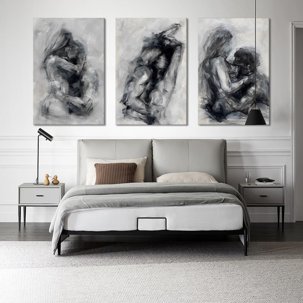 Large Abstract Sexy Canvas Wall Art Set of 3 Abstract Naked Couple Black and White Canvas Print Painting for Bathroom Bedroom Home Decorations 24x36inchx3pcs