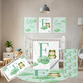 Terwex 5 Piece Customized Crib Bedding Set for Baby Boys - Custom Name Baby Crib Green Frog Nursery Bedding Set with Soft Blanket, Fitted Sheet, Rug, Personalized Gifts for Toddler, Newborn, Infant