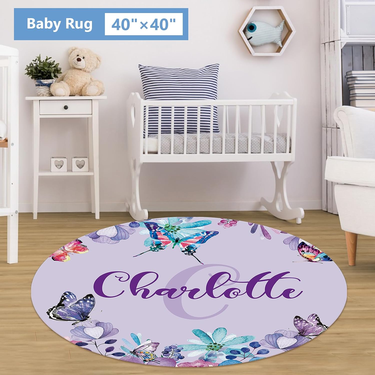 KAINSY Personalized 5-Piece Crib Set, Custom Bedding With Name for Girls, Purple Butterfly Nursery Set, Gifts for Infants, Toddlers, New Parents