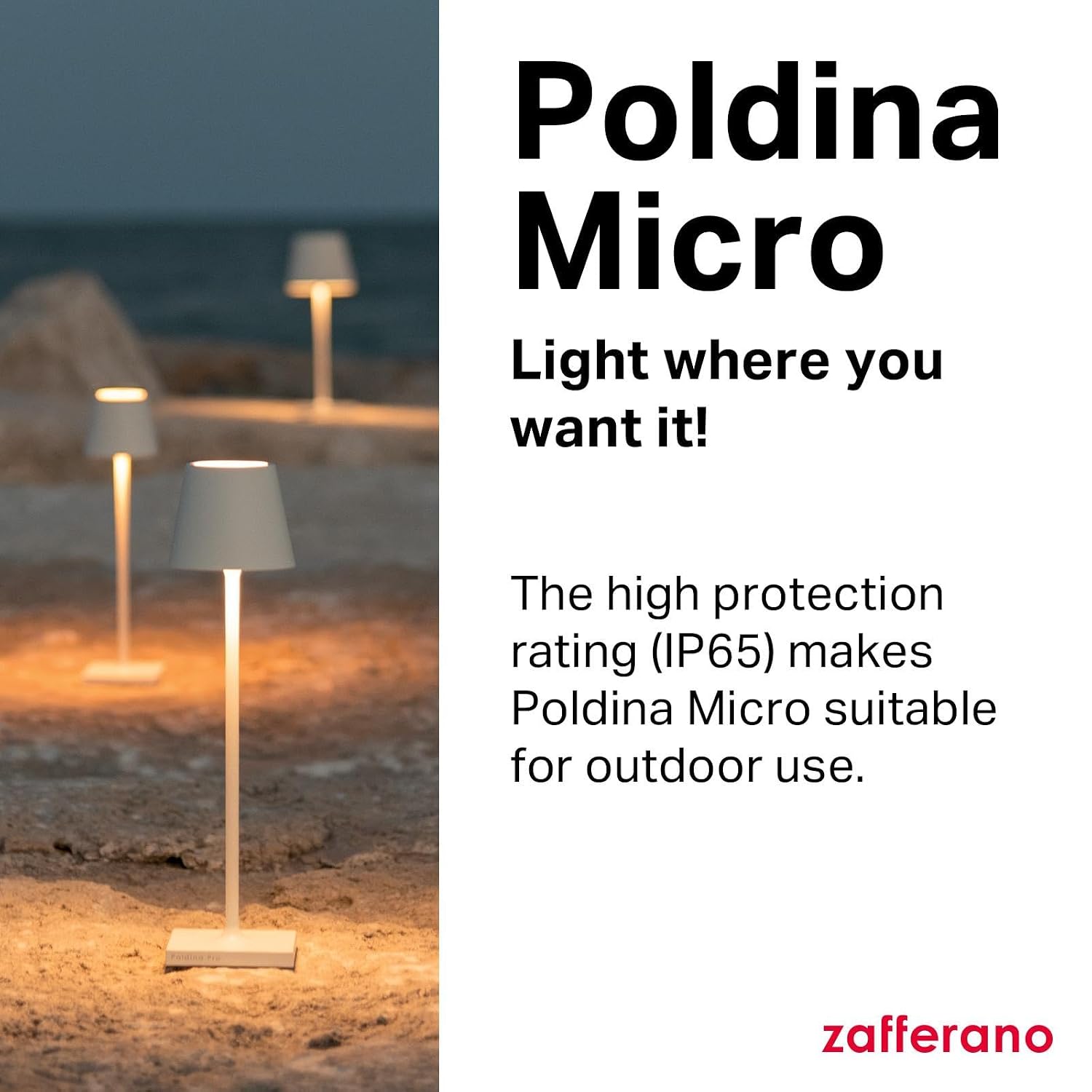 Zafferano, Poldina Micro Lamp, Rechargeable Cordless Table Lamp with Touch Controls, Suitable for Indoor and Outdoor, Dimmer, 2200-3000 K, Height 10.8 Inches, Red Color