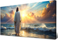 Jesus Walking on Water Wall Art Inspirational Biblical Wall Decor Jesus Walking on Sunset Ocean Picture Christian Religious Painting Decor Nature Beach Poster Artwork Church Home Decorations 30x60'