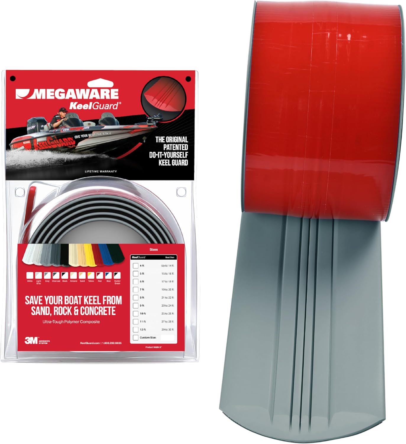 MEGAWARE KEELGUARD USA-Made, Original DIY Keel Guard, 5-Inch Wide, 4-12ft Sizes, 11 Colors, Complete Install Kit with Primer, Hull Protector, for Fiberglass and Some Aluminum Boats, Marine-Grade