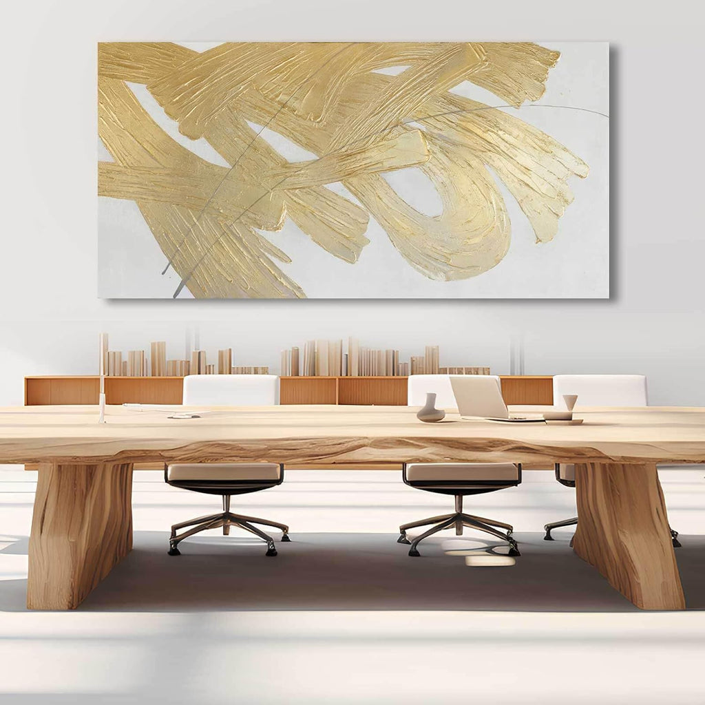 XIANSHOU Wall Decorations for Living Room Gold and White Abstract Canvas Art Oil Painting Large Minimalist Decor Wall Art for Office Bedroom Home 29'x 58'