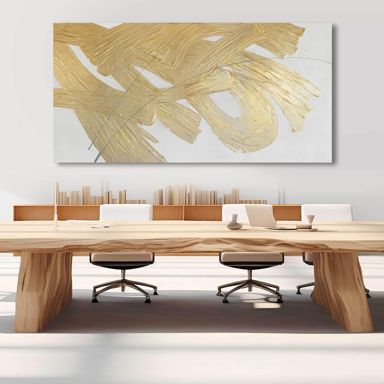 XIANSHOU Wall Decorations for Living Room Gold and White Abstract Canvas Art Oil Painting Large Minimalist Decor Wall Art for Office Bedroom Home 29'x 58'