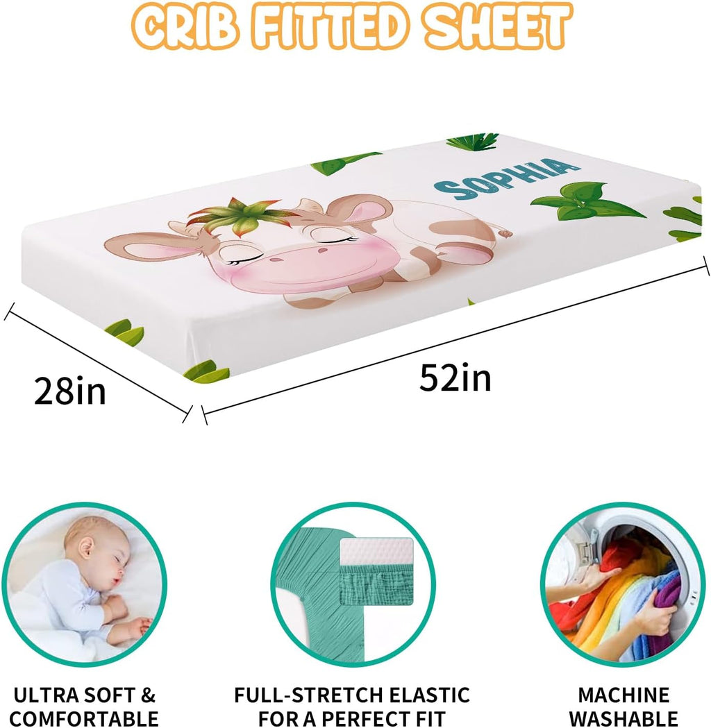 Custom Baby Crib Bedding Set - 5 Piece Nursery Crib Set Woodland Animals Design - Personalized Name Blanket with Dotted Backing, Crib Sheet, Changing Pad Cover, Pillow Cover, Rug for Newborns Color04
