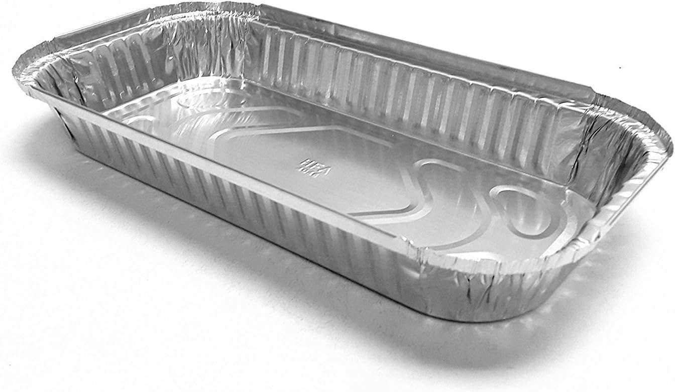 PACTOGO 3 lb. Oblong Aluminum Foil Entrée Take-Out Pan with Board Lid Disposable Containers 12.37' x 6.57' x 1.43' (Pack of 250 Sets)