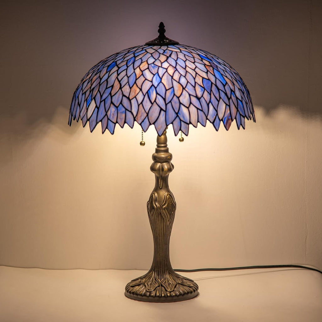 Tiffany Lamp 16' Blue Purple Wisteria Stained Glass Table Lamp for Large Space Vintage Style Antique Bronze Base Desk Light Decorate Bedside Bedroom Living Room Entry Hallway Home Office