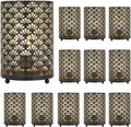 TRIROCKS Set of 12 Table Lamp 6.5'' Tall Metal Cordless Table Lamp Bronze Lanterns with Warm Fairy Lights Bulb for Patio Garden Wedding Parties Indoor Outdoor(Scalloped Hollow Pattern)