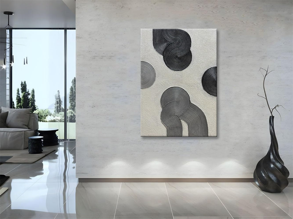 Slyart Grey and Black Abstract Textured Wall Art, Hand-Painted 3D Oil Paintings on Canvas Wall Art 40x28 inch Contemporary Art