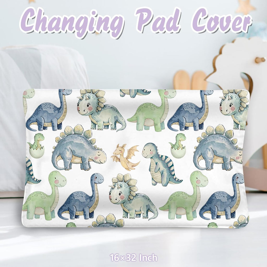 Personalized Baby Crib Bedding Set, 5 Pcs Custom Name Nursery Bedding Set for Girls Boys, Green Dinosaur Baby Crib Set for Toddlers Infants, Double Layer Bedding Crib Sets Customized Gifts