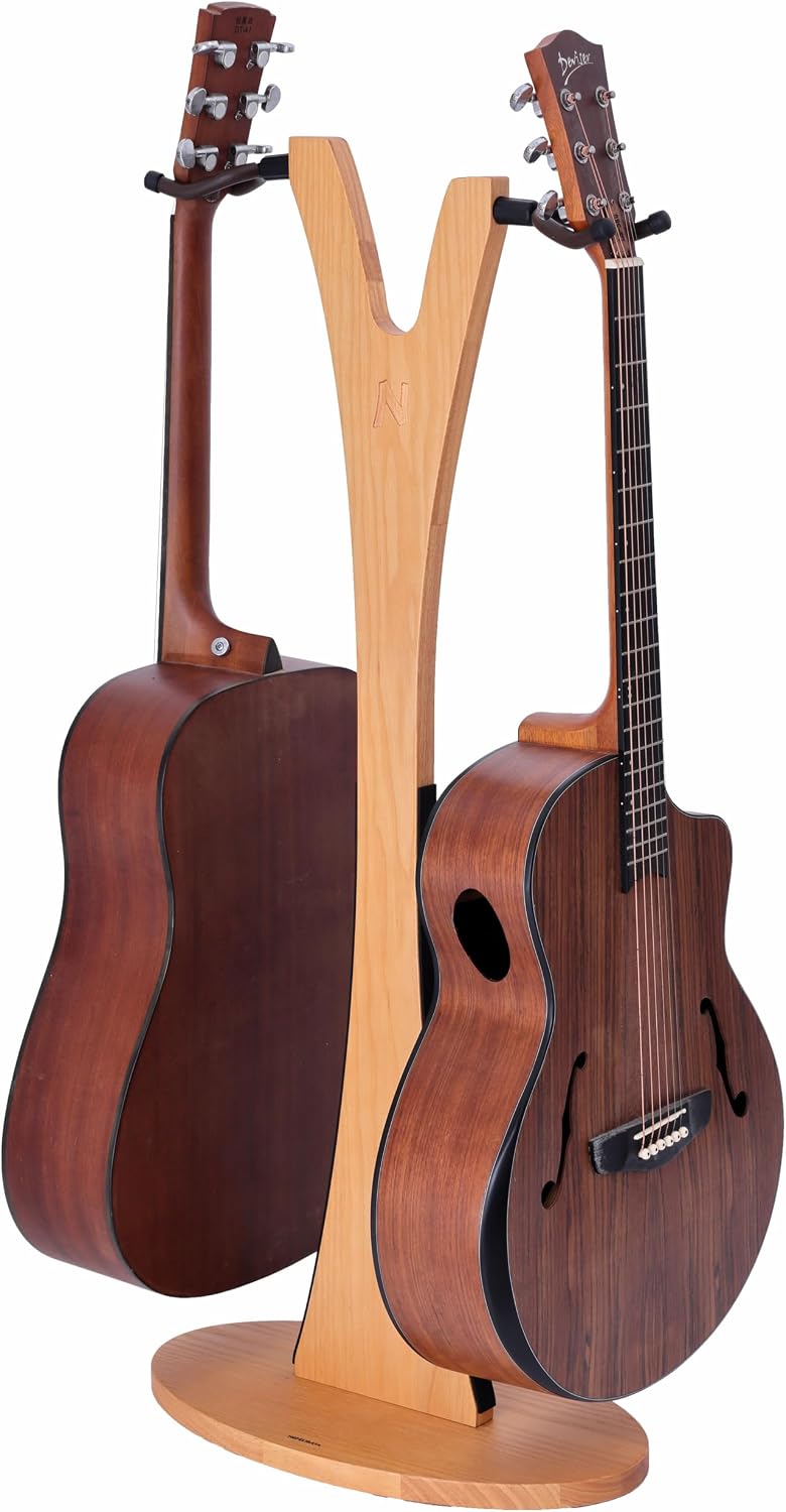Nefelibata Wooden Guitar Stand, Handmade German Ash Solid Y-shaped Wood Racks Floor Holds 2 Guitars, for Electric Guitars, Acoustic Guitars, Classical Guitars, Banjos, Mandolins(Log)