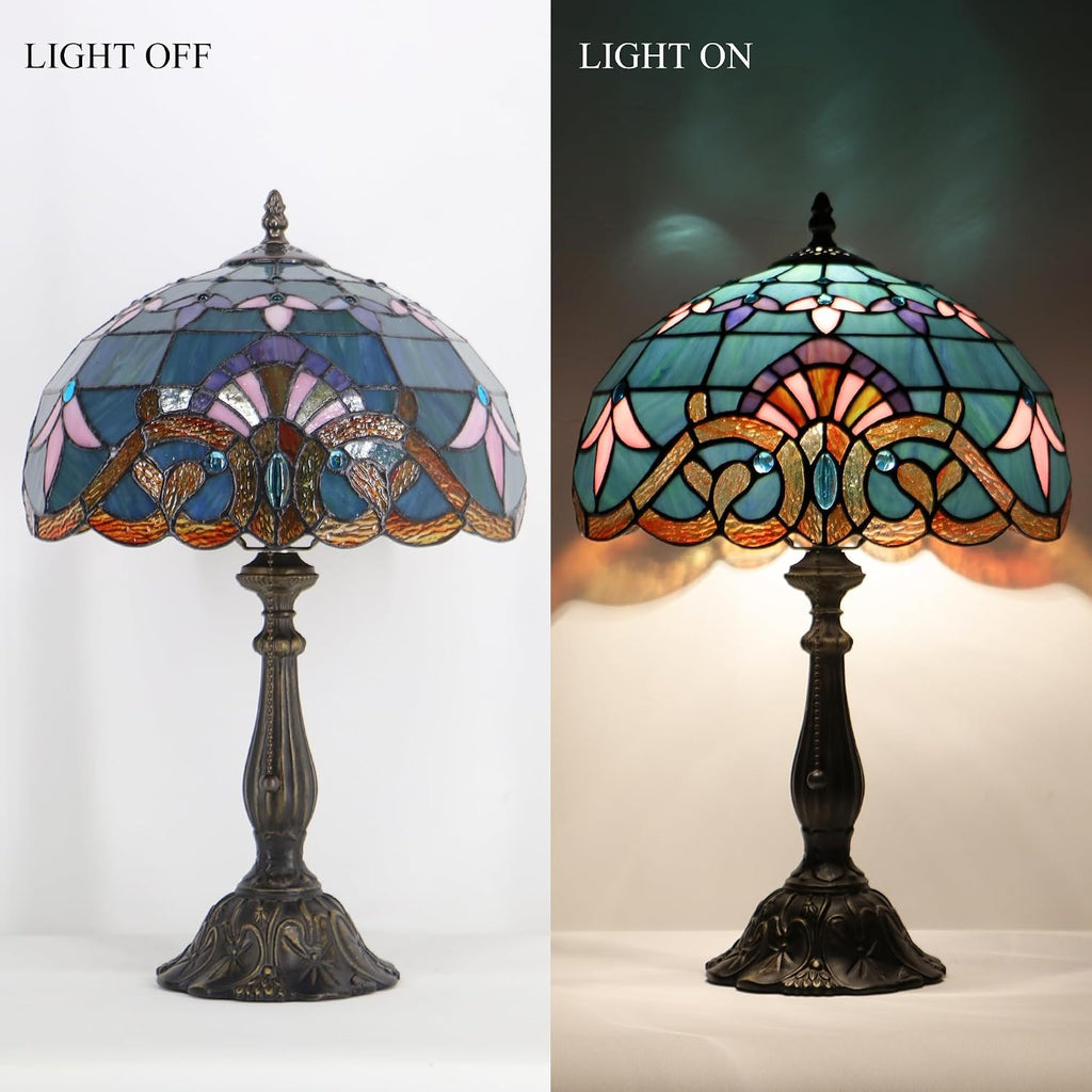 Tiffany Style Lamp Stained Glass Table Lamp Memory Sympathy Desk Reading Light 12X19 Inch (Baroque Style)